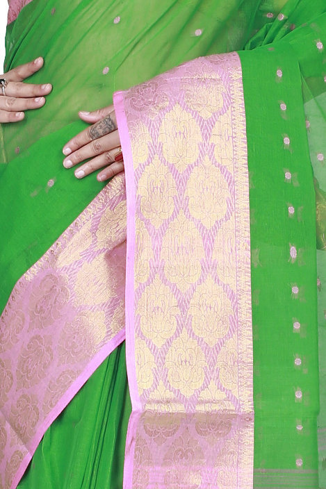 Green Pure Cotton Asmani Tant Saree (184)